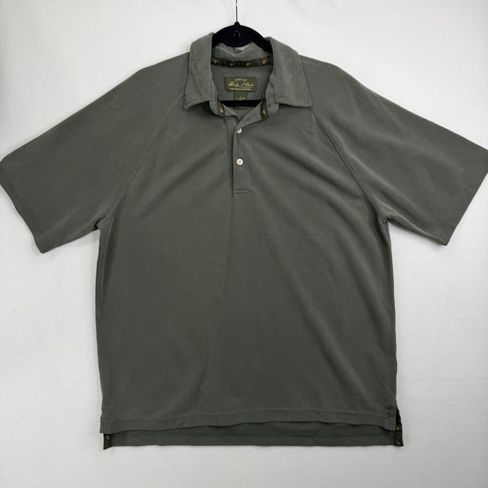 Charles F. Orvis Signature Collection Polo Men Size L Olive Green Drape Tencel